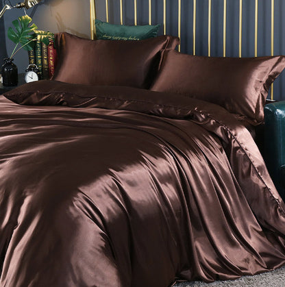 **Solid Color Double-Sided Silk Satin Bed Sheet Set – Luxurious & Soft**  

A **premium silk** **four-piece bedding set** with a **smooth satin finish**, **tassel weaving**, and **reactive dyeing** for long-lasting color. Ultra-soft, breathable, and stylish—perfect for a luxurious sleep experience. 🛏✨