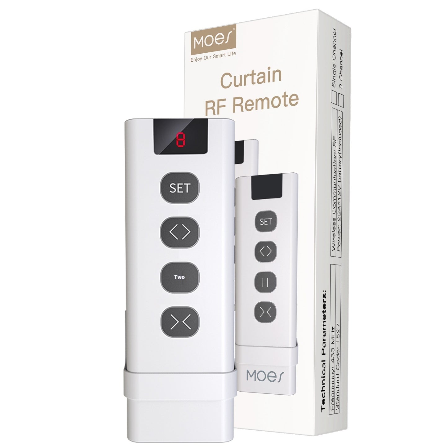 WiFi Smart Curtain with control panel, featuring a waterproof design, timing function, and 2.4GHz RF433 WiFi connectivity. Made with tempered glass and designed for indoor use, it offers smart automation for modern homes.