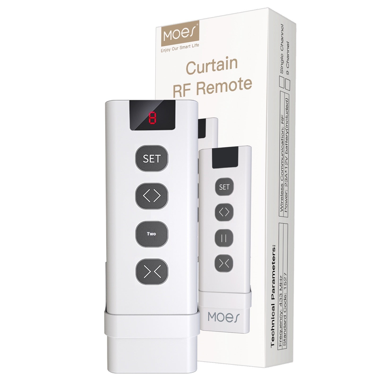 WiFi Smart Curtain with control panel, featuring a waterproof design, timing function, and 2.4GHz RF433 WiFi connectivity. Made with tempered glass and designed for indoor use, it offers smart automation for modern homes.