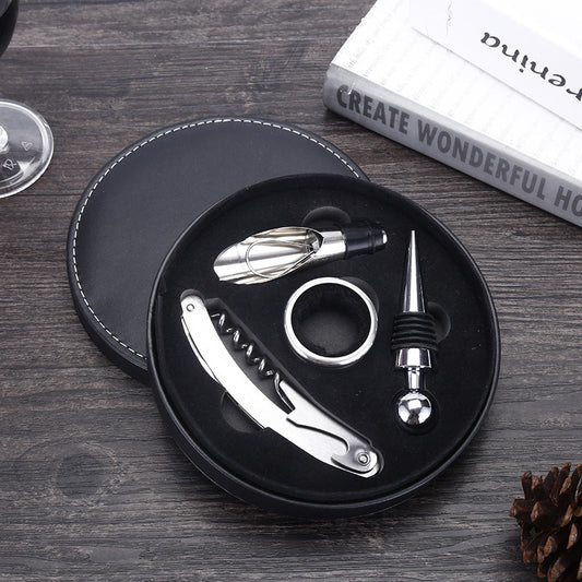 A sleek and elegant Tool Wine Set featuring a white stainless steel corkscrew, designed for wine enthusiasts. The set includes 4 essential tools, including a black corkscrew and two-meter wine accessories, ensuring a smooth and enjoyable wine experience.
