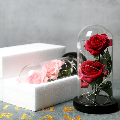 Handmade silk flower roses with LED lighting, available in various colors including red, blue, pink, and white. A beautiful decorative ornament powered by 3 AAA batteries, perfect for adding a romantic touch to any space.