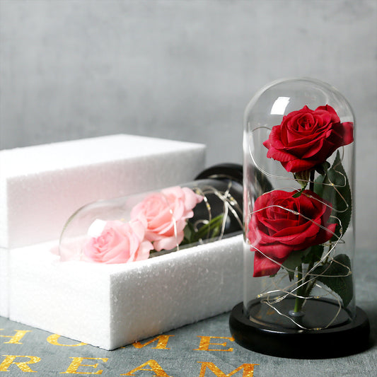 Handmade silk flower roses with LED lighting, available in various colors including red, blue, pink, and white. A beautiful decorative ornament powered by 3 AAA batteries, perfect for adding a romantic touch to any space.