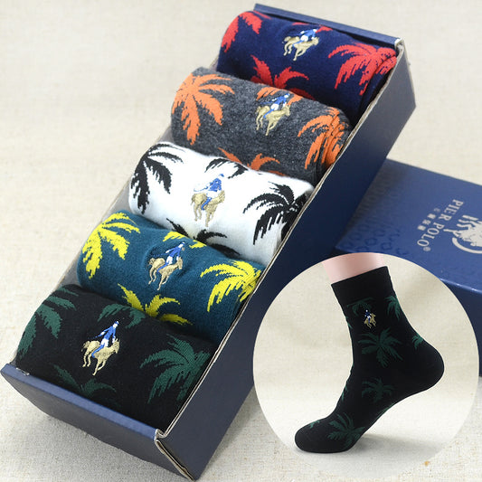 **Men’s High Cotton Socks Set – Moisture-Wicking & Stylish**  

A premium **set of 5 mid-tube cotton socks** designed for comfort and durability. Made from **high-quality cotton** with **moisture-wicking properties**, these socks keep your feet fresh and dry all day. Featuring a **rhombus pattern** and available in various stylish designs, they provide a snug, one-size-fits-most fit. Perfect for everyday wear, work, or outdoor activities.
