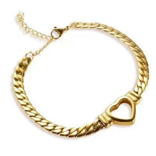 **Love Necklace & Bracelet** – Elegant **heart-shaped jewelry** with a sleek **Cuban chain**. Made from **stainless steel** with an **electroplated finish**, it's stylish, durable, and comfortable to wear. Perfect for any occasion or as a heartfelt gift. 💖