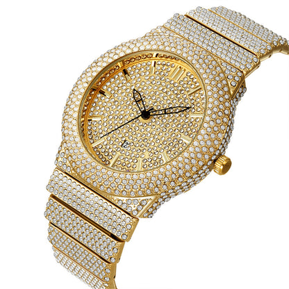 Exude elegance and sophistication with the Luxury Diamond-Embedded Men's Quartz Watch, a statement timepiece designed for the modern man who appreciates style and precision. Adorned with sparkling diamonds and featuring a color calendar, this watch is the perfect blend of luxury and functionality.