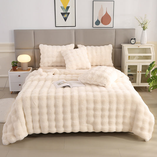 Soft and cozy Rabbit Plush Blanket in a solid color design, made from high-quality polyester fiber. Available in multiple sizes and colors, perfect for winter warmth and Nordic-style home décor.