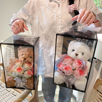 **Simple Bear Doll Soap Flower Rose Gift Box – A charming gift featuring soap roses and a cute bear in a decorative box. Perfect for special occasions!**