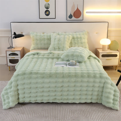  Soft and cozy Rabbit Plush Blanket in a solid color design, made from high-quality polyester fiber. Available in multiple sizes and colors, perfect for winter warmth and Nordic-style home décor.