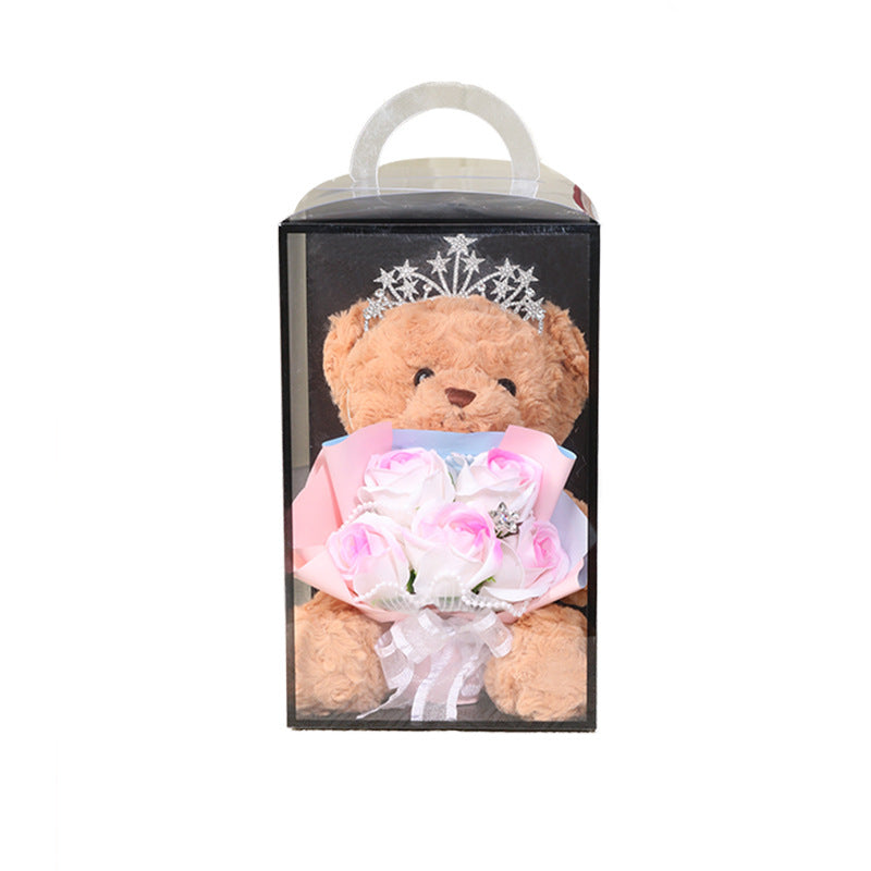 **Simple Bear Doll Soap Flower Rose Gift Box – A charming gift featuring soap roses and a cute bear in a decorative box. Perfect for special occasions!**