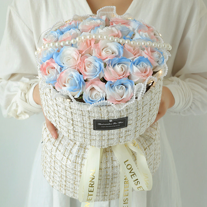 Elegant Blue Rose Soap Bouquet in a variety of colors, perfect for gifting on special occasions like housewarmings, parties, and festivals. Beautiful, fragrant, and decorative.