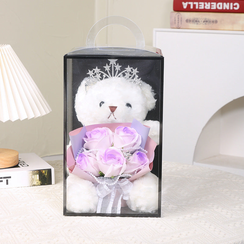 **Simple Bear Doll Soap Flower Rose Gift Box – A charming gift featuring soap roses and a cute bear in a decorative box. Perfect for special occasions!**