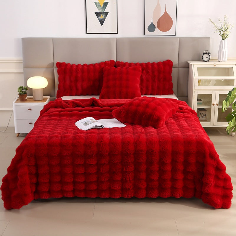  Soft and cozy Rabbit Plush Blanket in a solid color design, made from high-quality polyester fiber. Available in multiple sizes and colors, perfect for winter warmth and Nordic-style home décor.