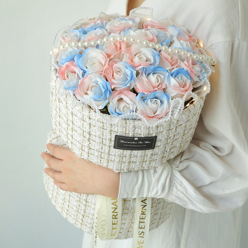 Elegant Blue Rose Soap Bouquet in a variety of colors, perfect for gifting on special occasions like housewarmings, parties, and festivals. Beautiful, fragrant, and decorative.