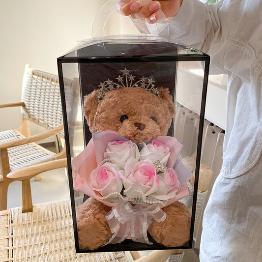 **Simple Bear Doll Soap Flower Rose Gift Box – A charming gift featuring soap roses and a cute bear in a decorative box. Perfect for special occasions!**