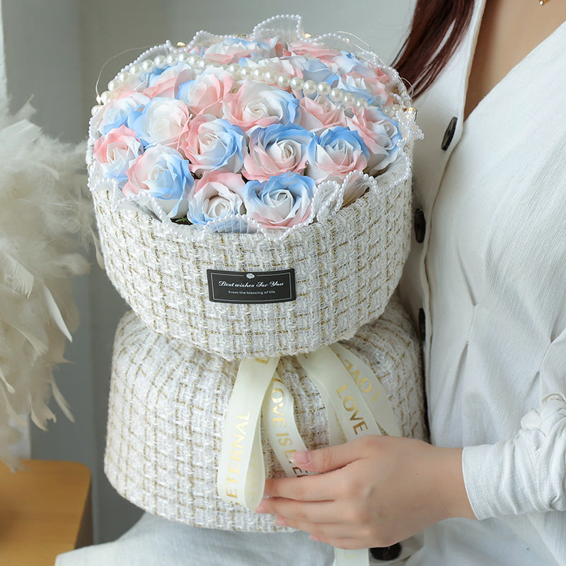 Elegant Blue Rose Soap Bouquet in a variety of colors, perfect for gifting on special occasions like housewarmings, parties, and festivals. Beautiful, fragrant, and decorative.