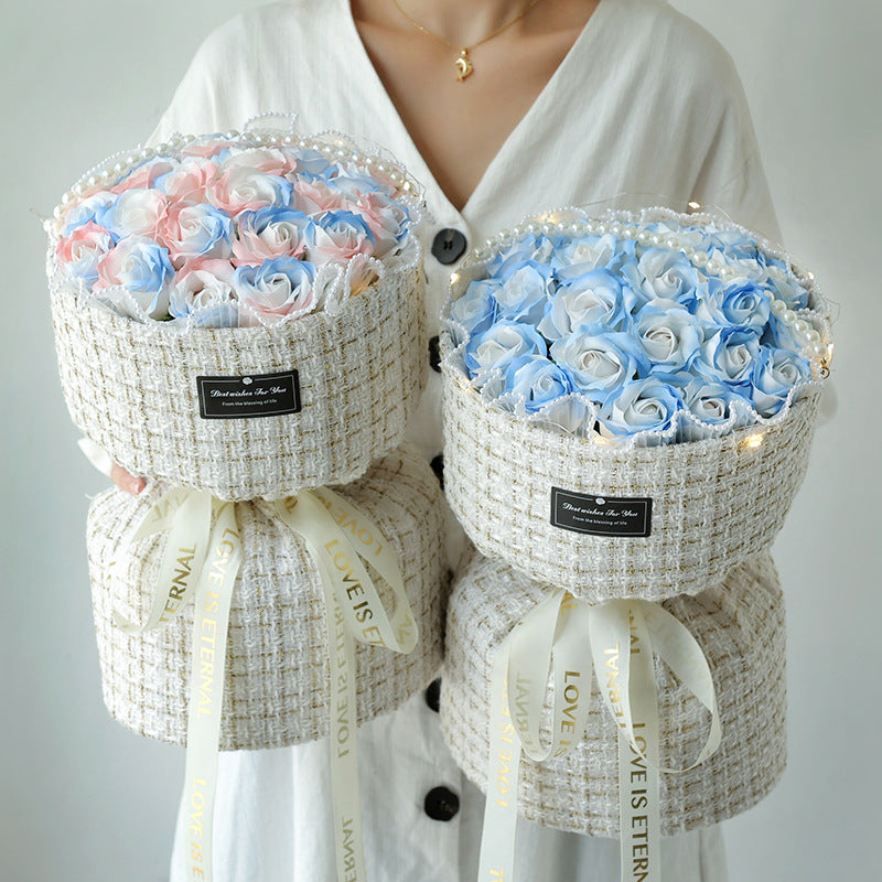 Elegant Blue Rose Soap Bouquet in a variety of colors, perfect for gifting on special occasions like housewarmings, parties, and festivals. Beautiful, fragrant, and decorative.