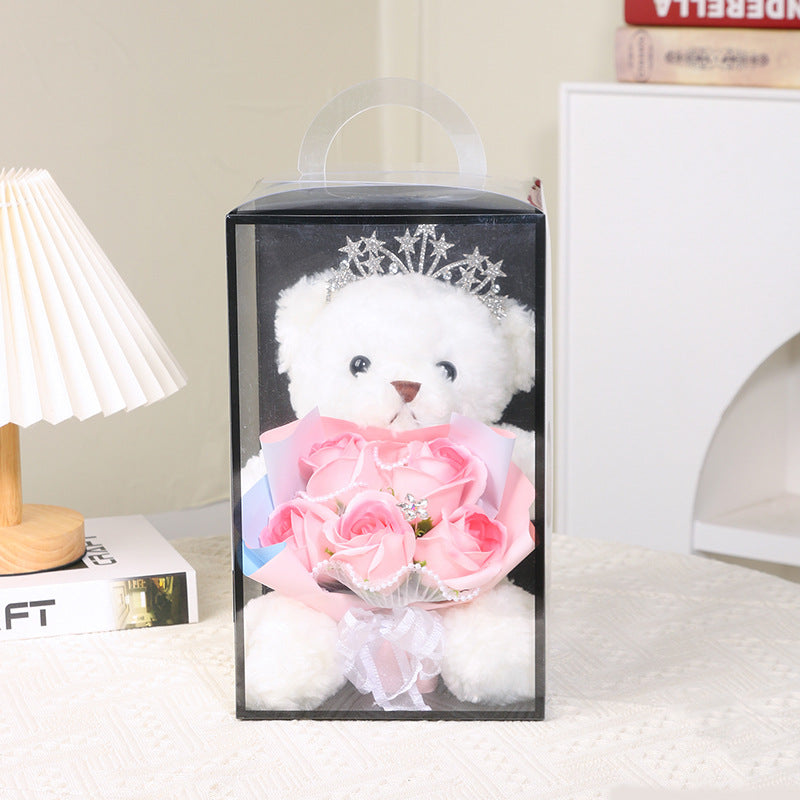 **Simple Bear Doll Soap Flower Rose Gift Box – A charming gift featuring soap roses and a cute bear in a decorative box. Perfect for special occasions!**
