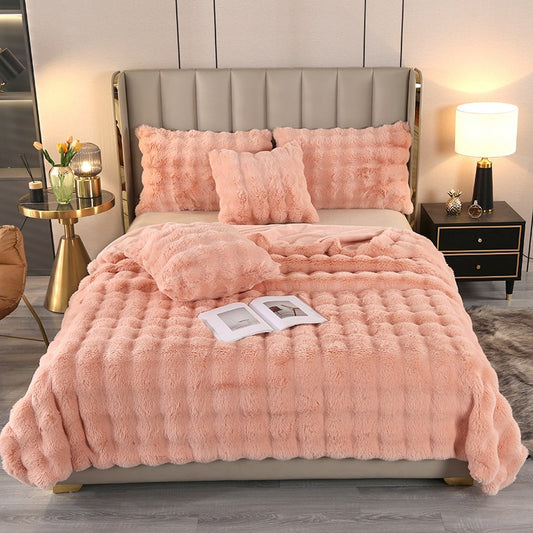 Soft and cozy Rabbit Plush Blanket in a solid color design, made from high-quality polyester fiber. Available in multiple sizes and colors, perfect for winter warmth and Nordic-style home décor.