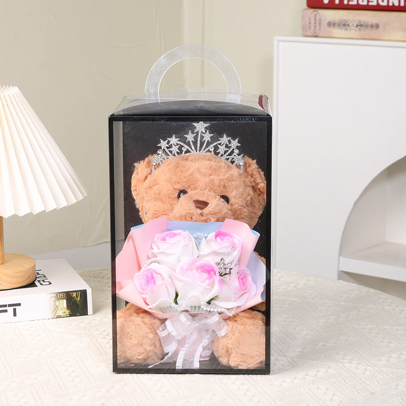 **Simple Bear Doll Soap Flower Rose Gift Box – A charming gift featuring soap roses and a cute bear in a decorative box. Perfect for special occasions!**