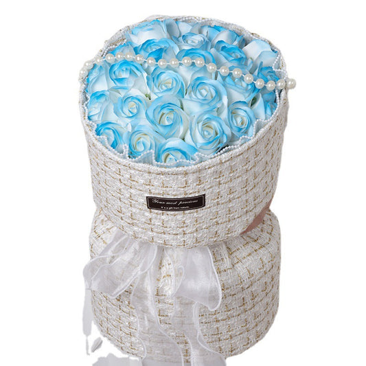 Elegant Blue Rose Soap Bouquet in a variety of colors, perfect for gifting on special occasions like housewarmings, parties, and festivals. Beautiful, fragrant, and decorative.