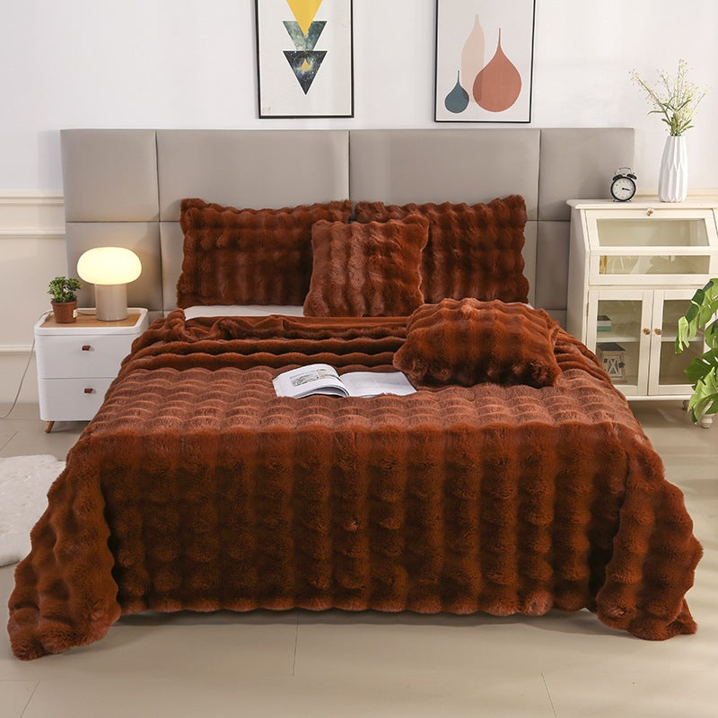  Soft and cozy Rabbit Plush Blanket in a solid color design, made from high-quality polyester fiber. Available in multiple sizes and colors, perfect for winter warmth and Nordic-style home décor.