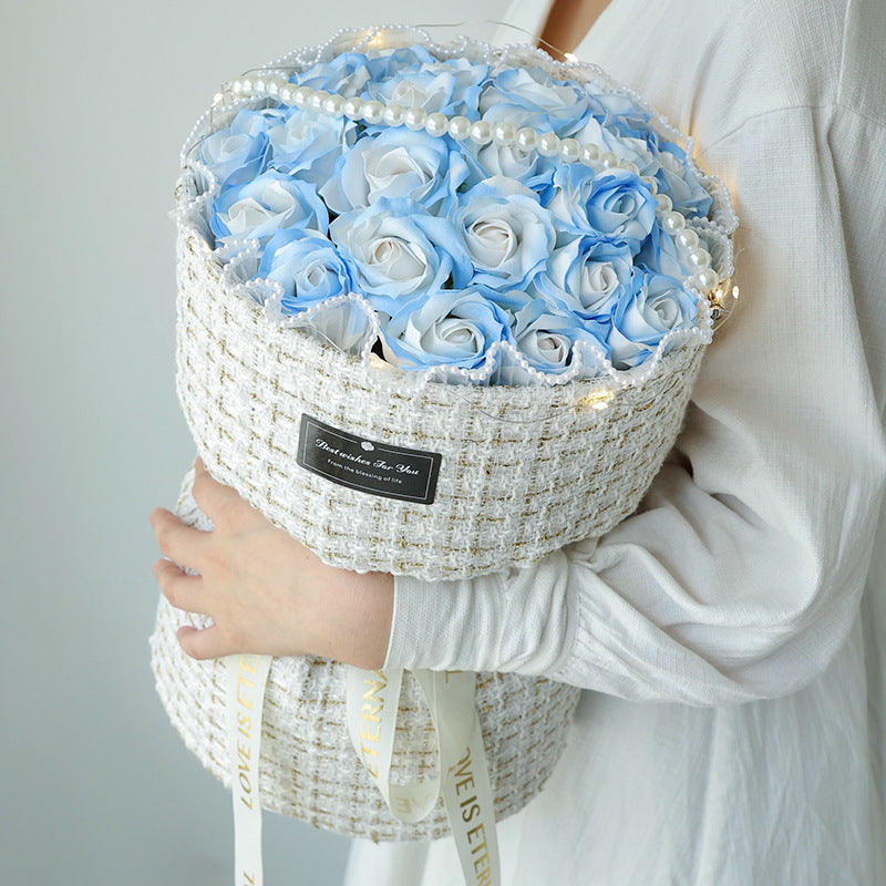 Elegant Blue Rose Soap Bouquet in a variety of colors, perfect for gifting on special occasions like housewarmings, parties, and festivals. Beautiful, fragrant, and decorative.