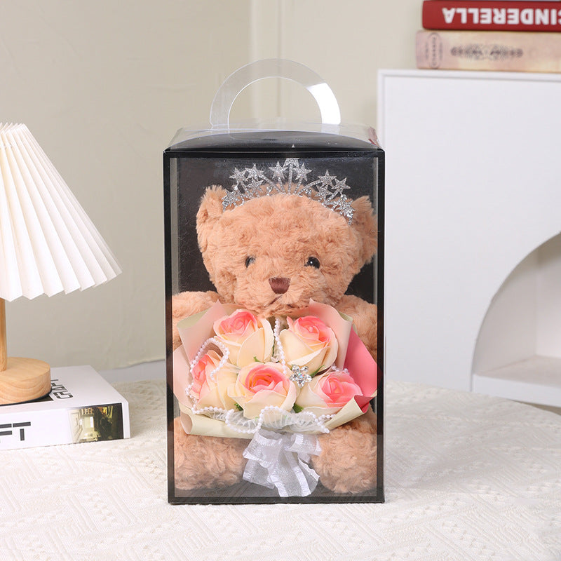 **Simple Bear Doll Soap Flower Rose Gift Box – A charming gift featuring soap roses and a cute bear in a decorative box. Perfect for special occasions!**