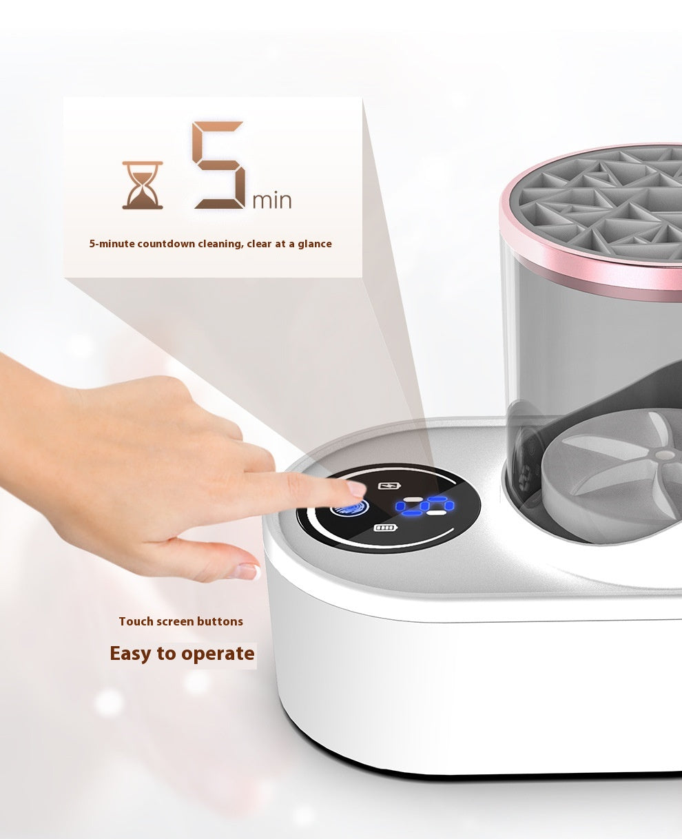 **Electric Makeup Brush Cleaner – Deep Clean, Dry & Disinfect! 💄✨** A powerful brush cleaning machine (192x122x173mm) with **850 r/min** high-speed rotation to remove **98% of makeup residue**. Features a **drying & disinfecting chamber**, a **one-button switch**, and **smart timing options (5-min cleaning, 2/5-hour drying)**. No batteries or assembly needed—just plug in and go! Compact and travel-friendly for effortless brush maintenance anywhere. 🌸