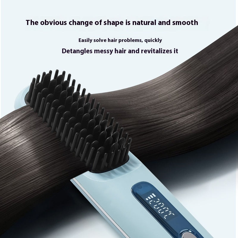 Portable wireless hair straightener in black/white with a sleek design, featuring a 4000mAh rechargeable battery, Type-C fast charging, and three-speed temperature control (160°C-200°C) for effortless styling on the go.