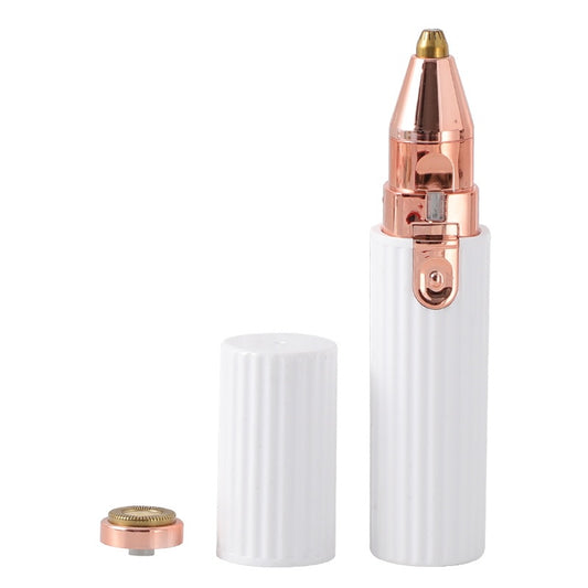 
A 2-in-1 electric eyebrow trimmer and epilator for women, featuring interchangeable heads for painless hair removal on the face, legs, bikini line, and other body areas.