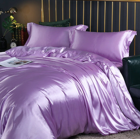 **Solid Color Double-Sided Silk Satin Bed Sheet Set – Luxurious & Soft**  

A **premium silk** **four-piece bedding set** with a **smooth satin finish**, **tassel weaving**, and **reactive dyeing** for long-lasting color. Ultra-soft, breathable, and stylish—perfect for a luxurious sleep experience. 🛏✨