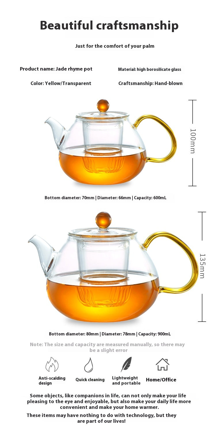 Teapot tea set for household use, featuring a 1000ML hand-painted heat-resistant glass teapot with an option to include 6 matching cups in a simple style design.