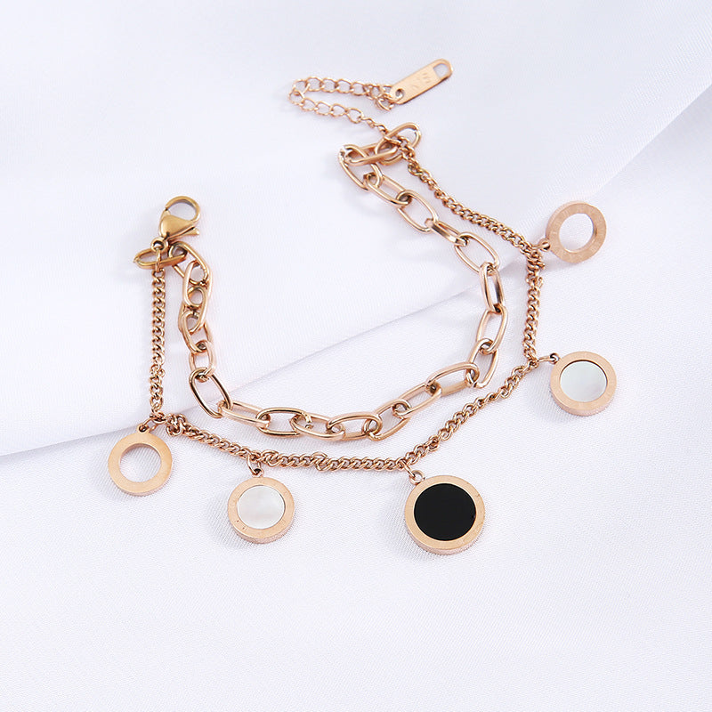Golden Essence Roman numeral pendant bracelet, adding a touch of light luxury and timeless elegance to any outfit. #RomanNumeralBracelet #LightLuxury #GoldenEssence #TimelessElegance #FashionJewelry #LuxuryAccessories #PendantBracelet #ChicStyle