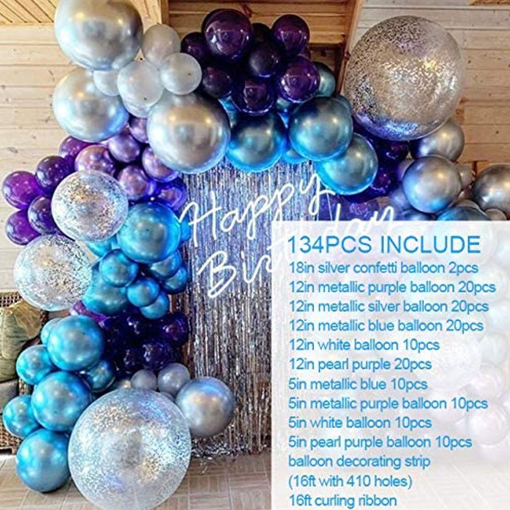 **134 Purple Blue Metal Latex Balloon Chain Set** – Vibrant alien-shaped balloons in purple and blue metallic colors, perfect for party decorations.
