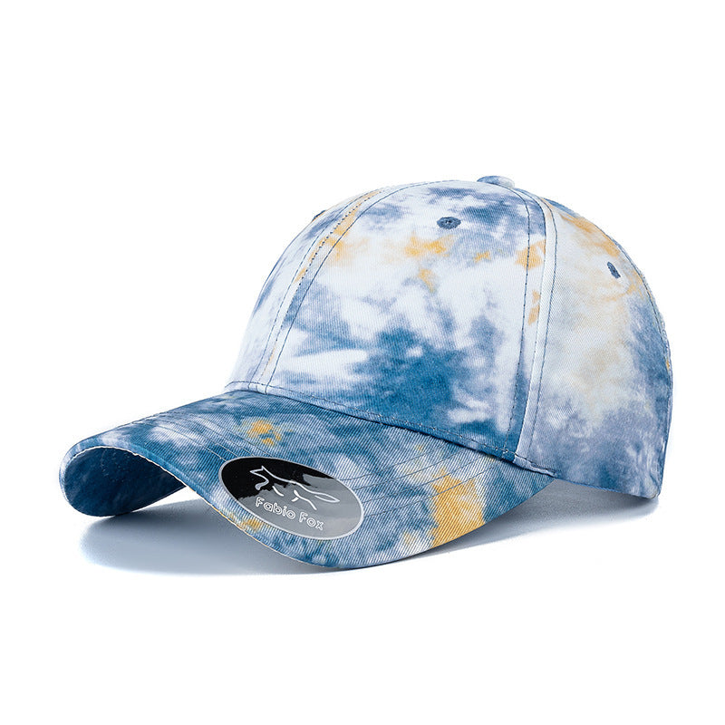 Gradient colorful tie-dye baseball cap with flower pattern, designed for sun protection and ventilation, made from soft cotton material, suitable for all seasons