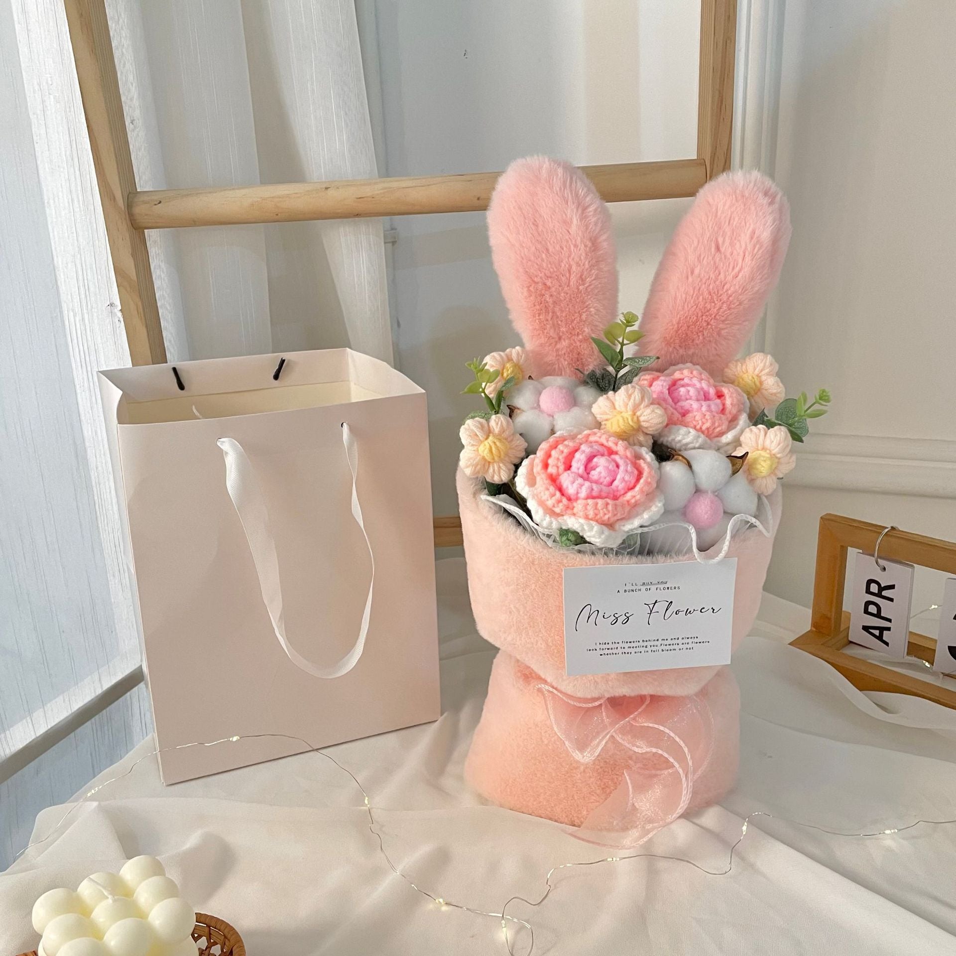 Rabbit Ears Bouquet – A colorful, playful cartoon bouquet in pink, blue, orange, and red with a cute handbag, perfect for holidays like New Year's, Women's Day, and more!