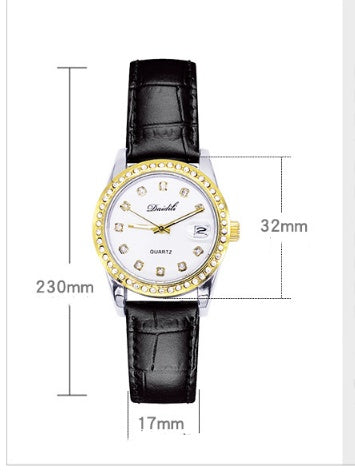 Elegant women's three-piece gift set featuring a luminous quartz watch, a necklace, and a bracelet. The set includes stylish accessories with a horseshoe buckle, alloy case, and imitation leather strap. Perfect for gifting!