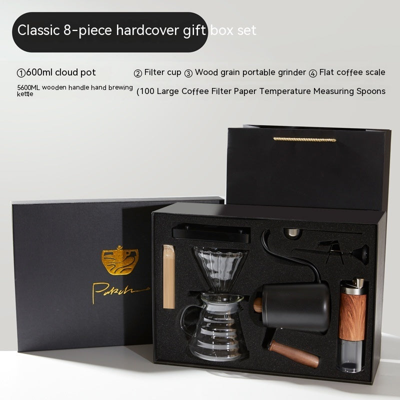 "Pour-Over Coffee Suit Gift Box – A premium coffee brewing set with elegant design and bronzing surface technology. Available in multiple configurations, including 6, 7, 8, and 9-piece sets with luxury packaging. Perfect for coffee lovers, professionals, and gift-giving on any occasion."