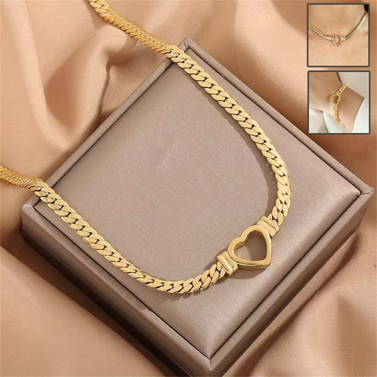 **Love Necklace & Bracelet** – Elegant **heart-shaped jewelry** with a sleek **Cuban chain**. Made from **stainless steel** with an **electroplated finish**, it's stylish, durable, and comfortable to wear. Perfect for any occasion or as a heartfelt gift. 💖