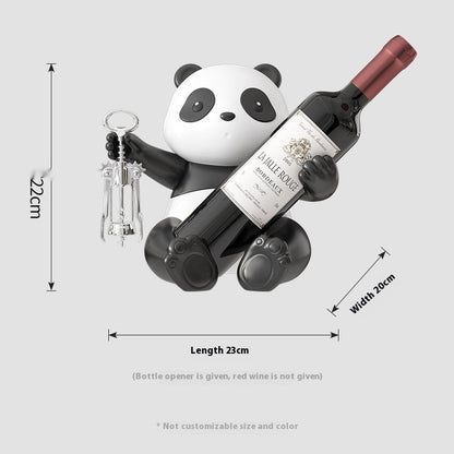 "Panda Wine Decoration – A handmade synthetic resin wine rack featuring whimsical panda designs, including bamboo panda, fortune panda, and treasure hunting panda. A fun and functional addition to your home decor, perfect for wine lovers and unique gift-giving occasions."