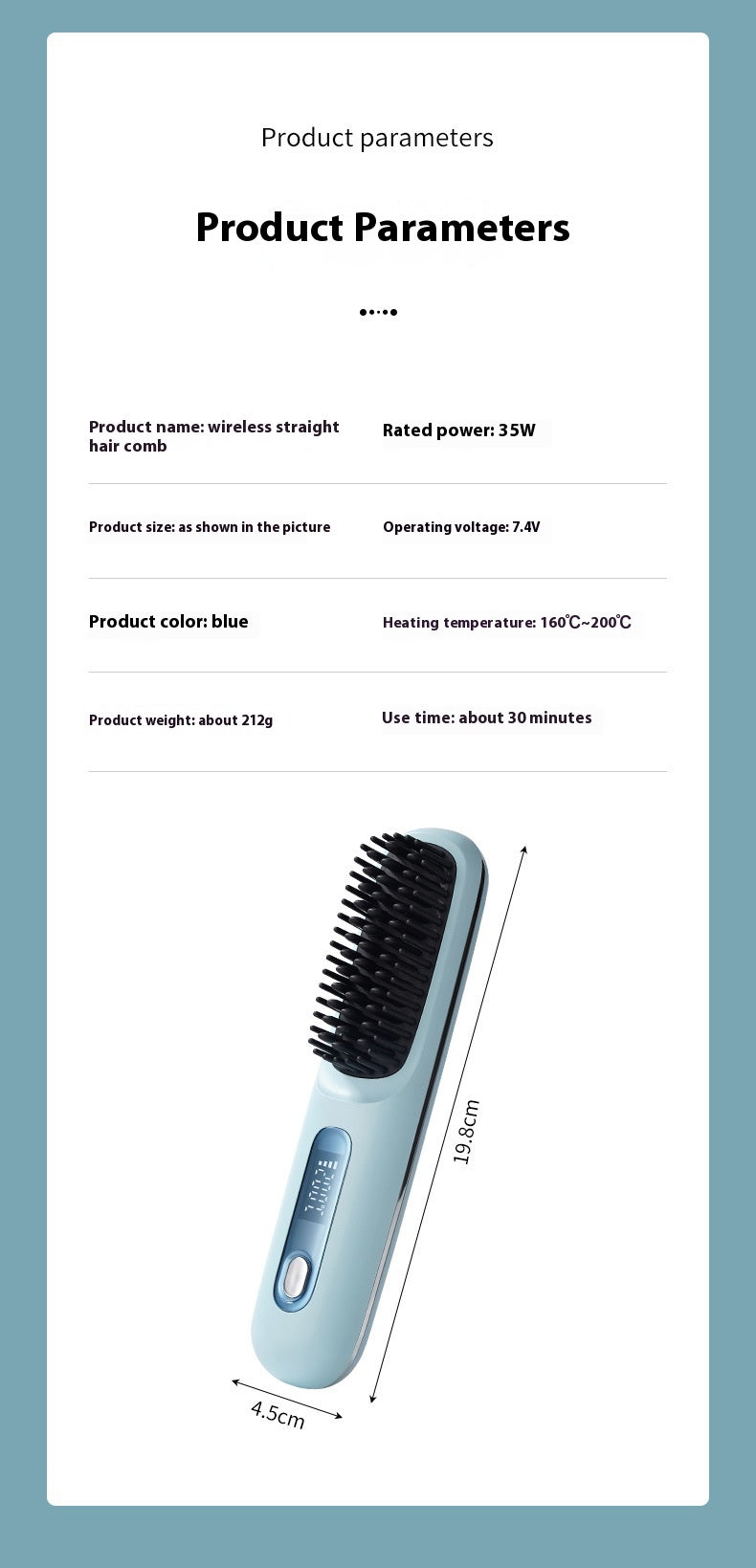 Portable wireless hair straightener in black/white with a sleek design, featuring a 4000mAh rechargeable battery, Type-C fast charging, and three-speed temperature control (160°C-200°C) for effortless styling on the go.