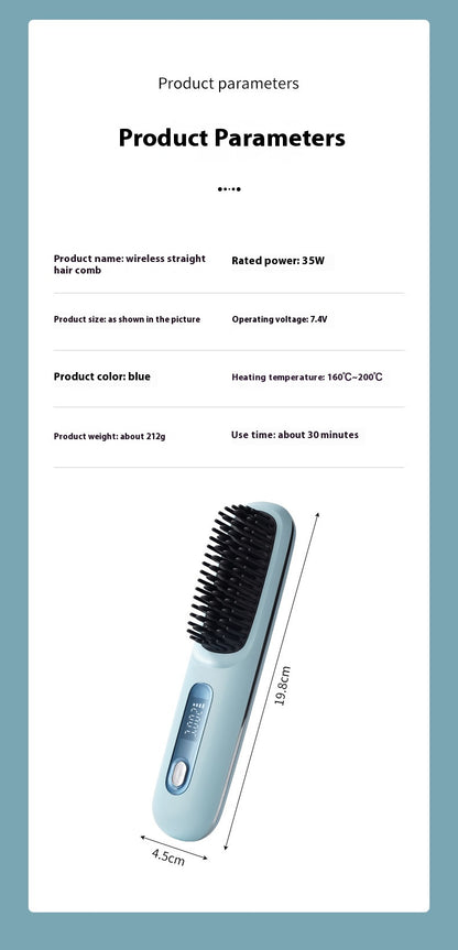 Portable wireless hair straightener in black/white with a sleek design, featuring a 4000mAh rechargeable battery, Type-C fast charging, and three-speed temperature control (160°C-200°C) for effortless styling on the go.