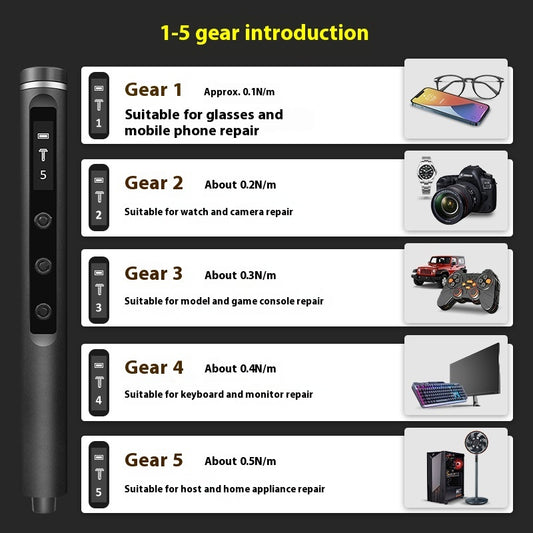 Multifunctional AMT Electric Screwdriver Set made of aluminum alloy, ABS, and PP, with a compact size of 17.8 x 4.5 x 4.5CM, ideal for precision tasks.