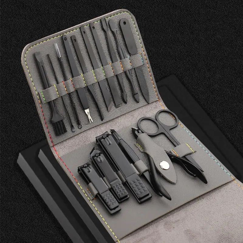 **Premium Stainless Steel Nail Clipper Set – 16, 12, or 7-Piece Options in Elegant Leather Case**