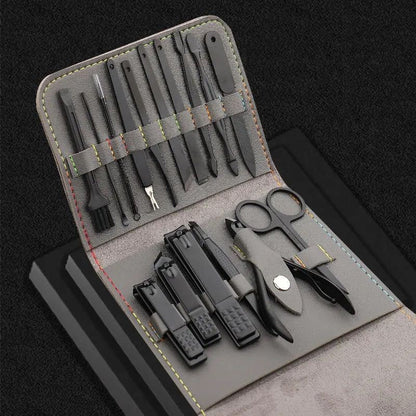 **Premium Stainless Steel Nail Clipper Set – 16, 12, or 7-Piece Options in Elegant Leather Case**