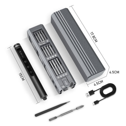 Multifunctional AMT Electric Screwdriver Set made of aluminum alloy, ABS, and PP, with a compact size of 17.8 x 4.5 x 4.5CM, ideal for precision tasks.