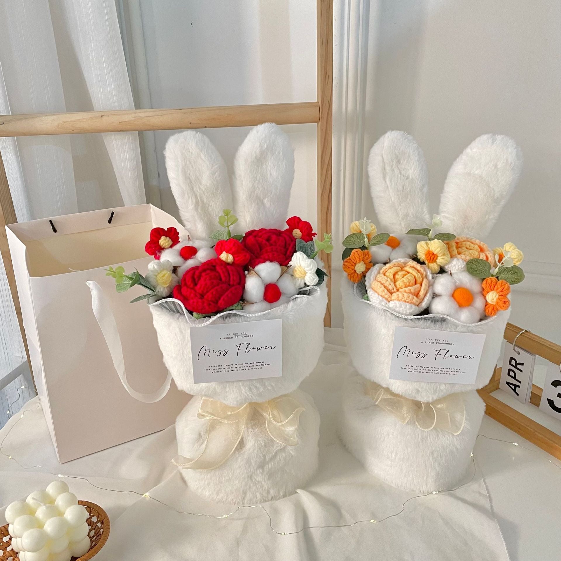 Rabbit Ears Bouquet – A colorful, playful cartoon bouquet in pink, blue, orange, and red with a cute handbag, perfect for holidays like New Year's, Women's Day, and more!