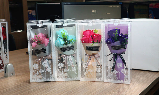 **Soap Flower Box Bouquet – Handcrafted soap flowers in vibrant colors, perfect for gifting on special occasions like weddings, birthdays, or anniversaries.**