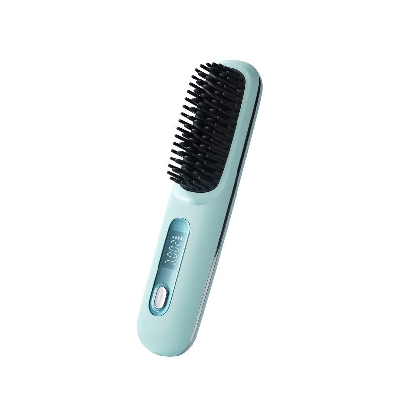 Portable wireless hair straightener in black/white with a sleek design, featuring a 4000mAh rechargeable battery, Type-C fast charging, and three-speed temperature control (160°C-200°C) for effortless styling on the go.