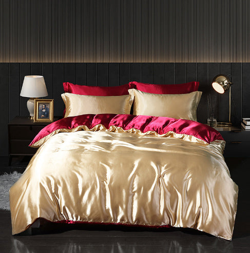 **Solid Color Double-Sided Silk Satin Bed Sheet Set – Luxurious & Soft**  

A **premium silk** **four-piece bedding set** with a **smooth satin finish**, **tassel weaving**, and **reactive dyeing** for long-lasting color. Ultra-soft, breathable, and stylish—perfect for a luxurious sleep experience. 🛏✨